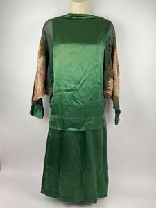Vintage Clothing Green Silk Satin Dress Gown