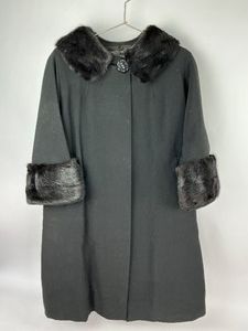 Vintage Clothing Black Wool Coat with Fur Collar and Cuffs