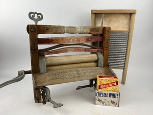 Antique Anchor Brand Clothes Wringer with Washboard and Soap