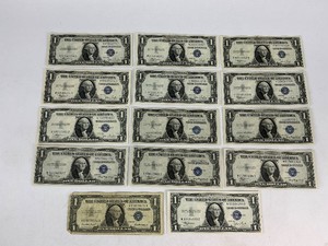 Fourteen Silver Certificate Dollar Bill Currency Money
