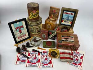 Vintage Tobacco Lot - Tins, Pipes, Pouches, Ashtray