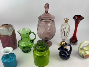 Vintage Glass Lot - Vase, Bowl, Pitcher, Canister, Blown Glass