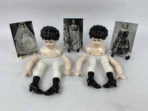 Pair of Vintage Porcelain Doll Parts and Postcards