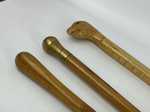 Three Wood Walking Sticks - Eagle Head, Brass Knob
