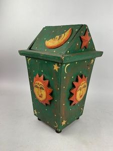 Sun & Moon Wood Trash Can
