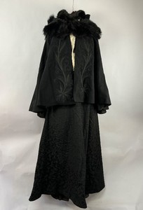 Antique Victorian Edwardian Black Wool Cape and Walking Suit Gown Dress