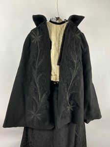 Antique Victorian Edwardian Black Wool Cape and Walking Suit Gown Dress