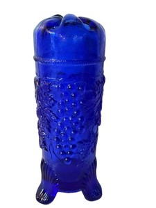 K - Vintage Cobalt Blue Hat Pin Holder Northwood Grape Pattern 7in