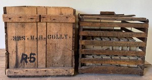 FR - Vintage Wooden Crates & Egg Crate (Lot of 2)