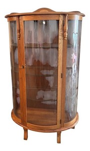 DR - Vintage Curved Glass Oak Curio Cabinet