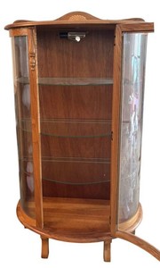 DR - Vintage Curved Glass Oak Curio Cabinet