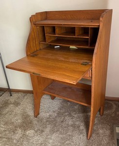 LR - Vintage French Country Style Drop Front Secretary Oak Desk