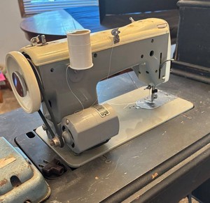 LR - Sewing Machine Cabinet - Vintage Singer With Brother Machine