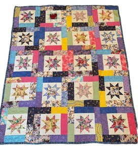 LR - Vintage Patchwork Quilt Lucky Stars 55 X 70 in