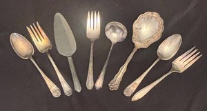 K - Eight Elegant Vintage Silver Plated Serving Utensils