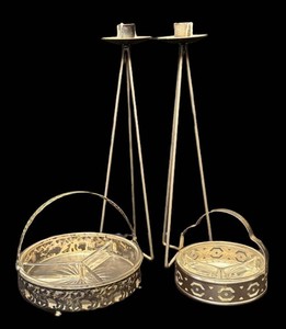 DR - Candle Holders & Two Vintage Relish Dishes