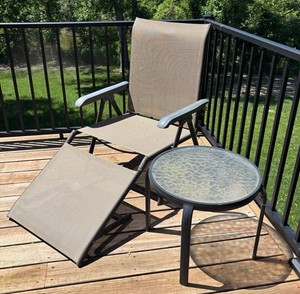 BY - Patio Lounge Chair & Glass Top Side Table