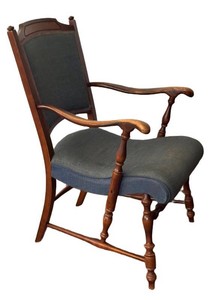 FR - Vintage Armchair Wood Frame Blue Green Upholstery
