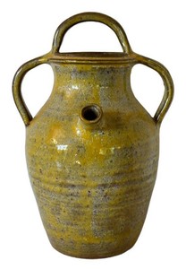 FR - French Terracotta Oil Jug Yellow-Green Glaze