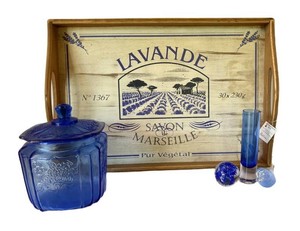 FR - Vintage Anchor Hocking Mayfair Cobalt Blue Cookie Jar, Bergdala Vase & Rckl Art Glass Paperweight