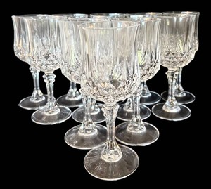 K - Wine Glasses - Crystal Darques Longchamp Diamond Cut (Lot of 12)