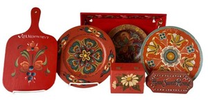 LR - Norwegian Rosemaling Folk Art Mixed Lot - Tray, Plates, Box & Plaques