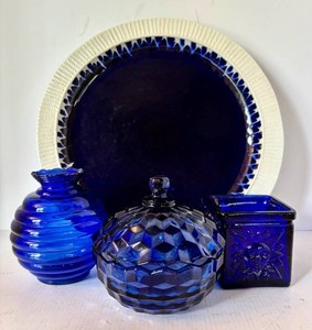 LR - Cobalt Blue Glass Decor Mixed Lot Vintage Indiana Glass Whitehall Candy Dish & Pier 1