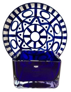 LR - Vintage Cobalt Blue Krosno Poland Art Glass Bowl & Dansk Arabesque Dinner Plate (Lot of 2)