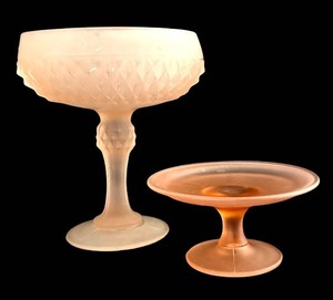 FR - Vintage Indiana Glass Pink Satin Compote Pair (Lot of 2)