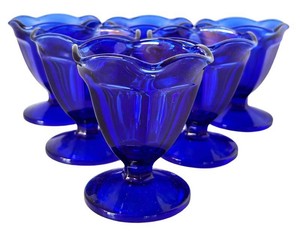 Vintage Cobalt Blue Glass Parfait Dishes - Anchor Hocking (Lot of 6)