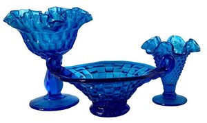 DR - Vintage Fenton Art Glass Colonial Blue Pieces (Lot of 3)