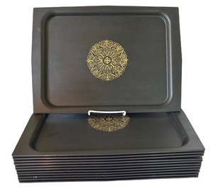 FR - Decorative Serving Trays Black & Gold Set of 12
