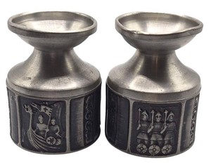 K - Pewter Candleholders Kinge Tinn Viking Scandinavian Pair