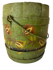 FR - Vintage Painted Wooden Barrel Bucket