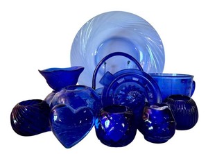 DR - Vintage Blue Glass Kitchenware & Decor Mixed Lot