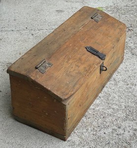 G - Wooden Tool Storage Box Hinged Lid Chest