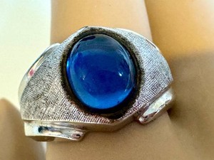 K - Sterling Silver Ring Size 10 Espo Blue Cabochon
