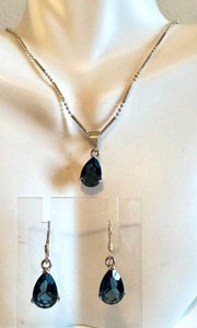 K - Sterling Silver Teardrop Pendant Earrings Necklace Set