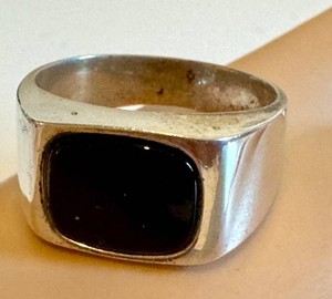 K - Sterling Silver Black Onyx Signet Ring