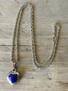 K - Sterling Silver Heart Pendant Necklace Blue Stone