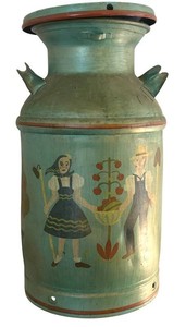 FR - Vintage Painted Milk Can Folk Art