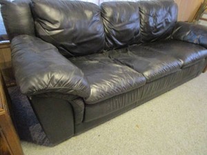 Leather sofa, attached pillows, 90...