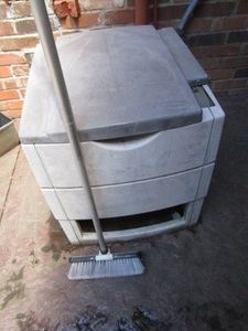 Garden hose, reel & storage chest...