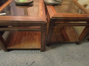 Wood end tables with glass top inse...