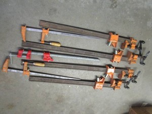 Bar clamps, six Jorgensen, one pipe...
