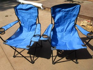 Camp chairs, two folding with drink...