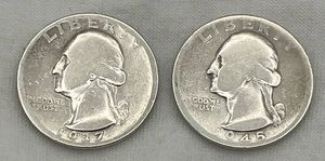 1937 Washington Quarter and 1945-S Washington Quarter (90% Silver)