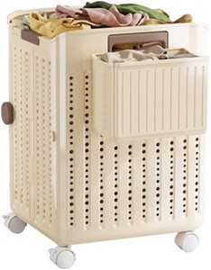 MIKEE 53L Rolling Laundry Basket w Wheels