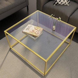 Glass Coffee Table, Tempered Glass Top, Gold