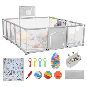 Baby Playpen 79x71 with Mat, Light Gray